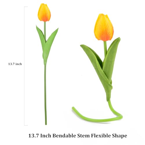 Artificial Tulips Bridal Wedding Festival Decor Bouquet Real Touch PU Flower Bouquet Pack of 20 (Yellow-Red) - color: Yellow-red