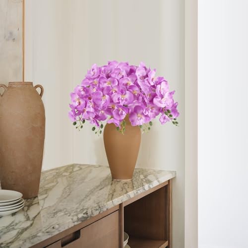 Purple Orchids Artificial Flowers 6PCS Silk Orchids 35" Fake Orchid Stems Artificial Orchids that Look Real for Wedding Home Table Centerpieces Decor(Purple) - color: Purple
