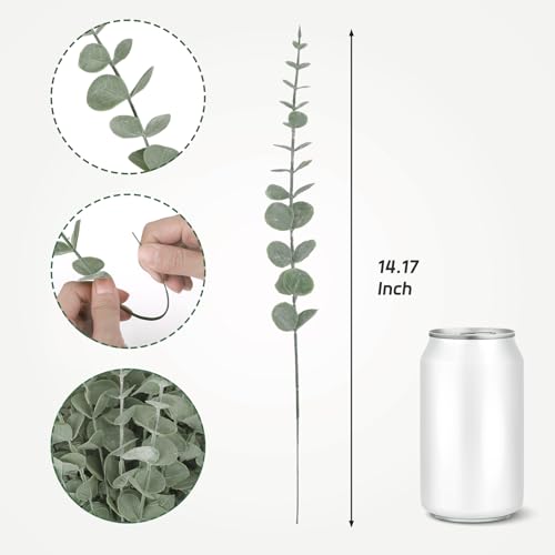 CEWOR 80pcs Artificial Eucalyptus Stems Fake Eucalyptus Leaves Stems Real Touch Leaf Branches for Flower Bouquet Wedding Easter Centerpiece Spring Home Office Decor - color: Grey Green, size: 80pcs