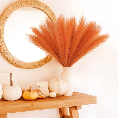 obbsie 150pcs Orange Faux Pampas Grass Decor, 21.6" Short Artificial Floral Branches Vase Filler Flower Arrangement for Home Wedding Boho Outdoor Decor - color: Orange, size: 150 PCS