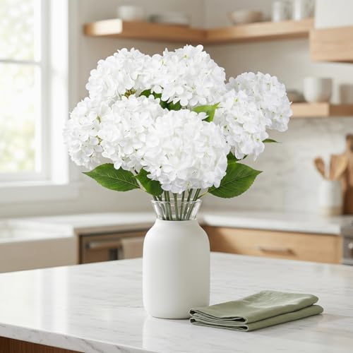 White Hydrangea Artificial Flowers 10pcs 22in Faux Hydrangea (10, white) | Bouquets Arrangement White Fake Flowers For Home Table Centerpieces Wedding Birthday Party Decoration - color: White