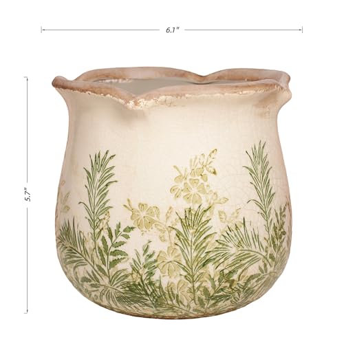 Xiaan Jiaju Cottagecore Ceramic Vase and Planter, 6 Inch Flower Pot with Drainage for Indoor House Plants, Country Cottage Garden Home Decor, Rustic Farmhouse Gift for Plant Lovers - color: Cottage Fern