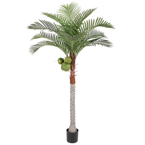 Bellacat 7ft UV Resistant Artificial Palm Tree with Coconut Fruit, 84in Faux Palm Coconut Tree with Large Fuller Leaves, Fake Palm Tree for Patio Backyard Poolside Living Room Decor - size: 7ft