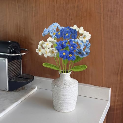6 Pcs Crochet Flowers Bulk Forget Me Not Crochet Flower Gifts Blue Handmade Crocheted Flowers Bouquet DIY Home Decor for Mother's Day Birthday Wedding Women Moms Wives Friends - color: Forget Me Not-blue
