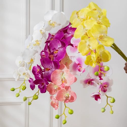XZJMY Artificial Phalaenopsis Flowers,27.5" Fake Orchid Stems,Real Touch Orchid Flower Silk Phalaenopsis for Home Decor Wedding Centerpieces (4, Yellow) - color: Yellow