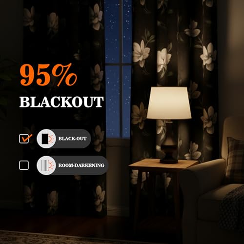 MYSKY HOME 95% Floral Blackout Curtains & Drapes 45 Inches Long 2 Panels for Bedroom Thermal Insulated Light Blocking Privacy Protected Grommet Flower Pattern, 52" W, Deep Grey - color: Deep Grey, size: 52"W x 45"L (Pack of 2)