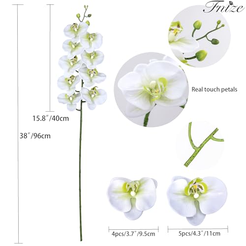 Fnize Faux Orchid Stems Real Touch Artificial Phalaenopsis Flowers Latex Petals 38 Inches 2pcs (Green White) - color: Green White