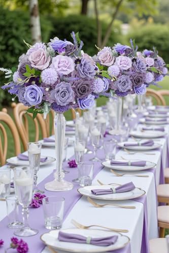 2pcs 15inch Centerpieces Table Decorations Lavender & Purple Artificial Flowers Roses Balls for Wedding Centerpiece Party Bouquet Faux Floral Arrangement (Without Stand) - color: 2pcs 15'' Purple