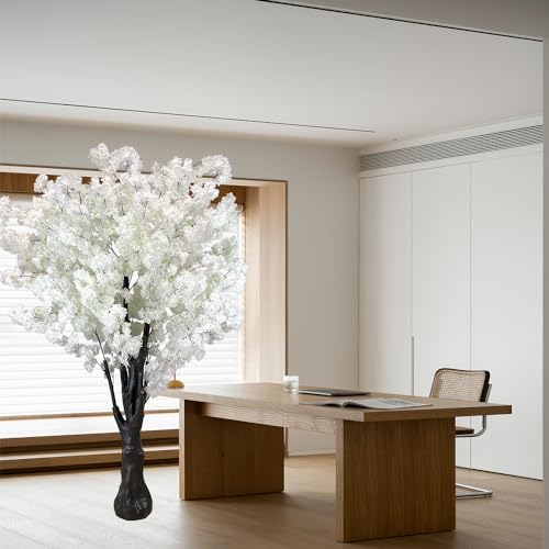 White Artificial Cherry Blossom Tree for Home, Wedding, Office, Living Room - Indoor Outdoor Decor (6.5ft/2m) - color: White