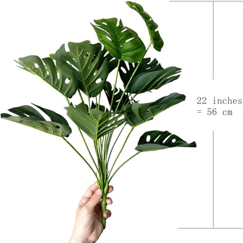Artificial Monstera Plants, Fake Palm Leaves Tropical Plant Turtle Leaves Greenery Shrubs Faux Tree Stems for Outdoor Indoor Home Decor Garden Wedding Party Arrangement Christmas DIY Decoration 2 Pack - color: Monstera Palm Shrubs / 2 Pack