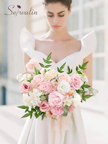 Serwalin Artificial Flowers Pink Peonies Flowers Fake Wedding Flowers Cake Flower Box Set for DIY Wedding Bouquets Bridal Shower Centerpieces Floral Arrangements Party Decor - color: Athens Light Pink, size: 1 Box