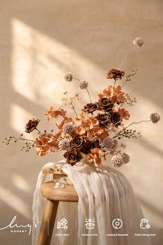 Ling's moment Artificial Greenery Stems Box Set, Faux Greenery Picks for DIY Bridal Bouquets Wedding Floral Arrangement Table Centerpieces, Earth Brown & Sugar Alomnd - color: Filler Flower Combo- Earth Brown & Sugar Alomnd