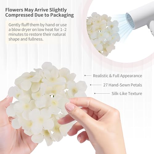 40 PCS Champagne Silk Hydrangea Flowers, Detachable Heads + 8-Inch Wired Stems, Full 6 Inch Faux Hydrangea Heads for Wedding Centerpieces, Glam Decor & Pollen-Free Decor - color: Champagne(no Accessories)