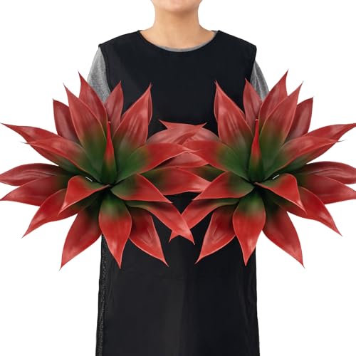 Ttranewsoo Artificial Agave Plants,Large UV Resistant Fake Agave Planters for Indoor and Outdoor Decorating Tropical Plant Succulents Greenery Indoor Decor (2Pack,18" Red) - color: Wine Red