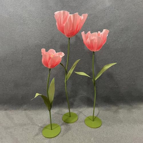 Set of 3 Giant Artificial Tulips Flowers for Decoration Wedding Reception Huge Artificial EVA Tulip Flower for Birthday Wedding Arrangements Banquet Background Decor Shop Window Display - color: Dark Pink