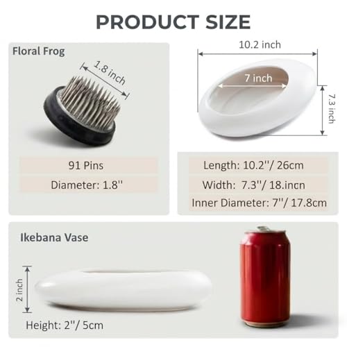 Ikebana Bowl Kit - Ikebana Vase (Japanese Flower Bowl Vase) with 1.8'' Floral Frog, Ikebana Set for Japanese Flower Arrangement (White, 1.8'' Floral Frog Included) - color: White, size: 1.8'' Floral Frog Included