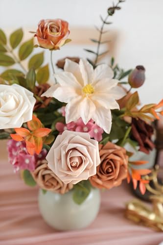Rose Artificial Flowers 25pcs Shades of Earth Tones Ombre Colors Foam Fake Roses with Stems for DIY Wedding Bouquets Bridal Shower Centerpieces Party Tables Home Decorations - color: Shades of Earth Tones
