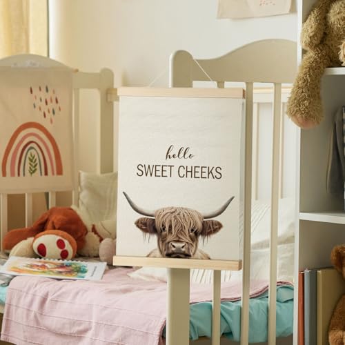 Nrleey Highland Cow Bathroom Poster Hanger Frame - Highland Cow Wall Art with Wooden Poster Hanger, Animal Bathroom Decor, 12x16 Inches - color: Highland Cow