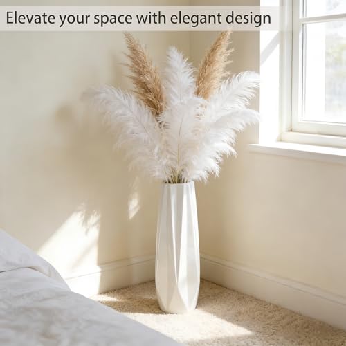 Ceramic Floor Large Vase 17.7 Inches Tall,White Modern Flower Tall Vases for Office, Home,Farmhouse,Living Room Décor,Simple Origami Design Fall Decorative Porcelain Flower Arrangement Vase Ideal Gift - size: 17.7 Inch