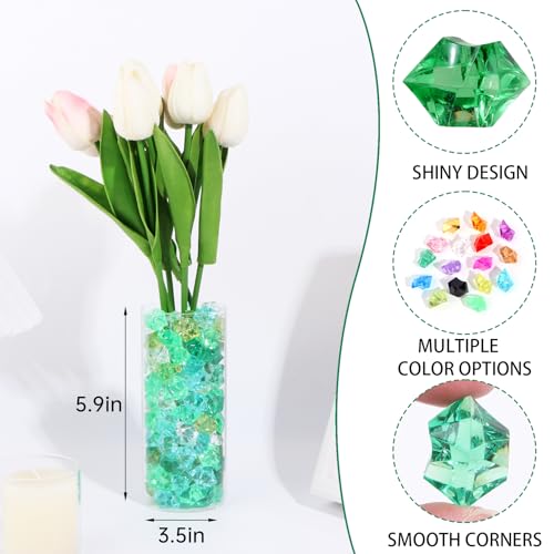 150 Pcs Fake Ice,17 * 23mm,Green Series Acrylic Gems Vase Filler,Plastic Diamonds for Table Decoration DIY Craft Aquarium Display Party Centerpieces. - color: Green Series, size: 17MMx23MM