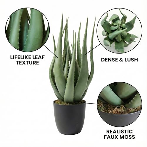 Large Potted Artificial Aloe Vera Plant - 26 Inch UV Resistant Faux Succulent Cactus for Indoor and Outdoor Home Décor