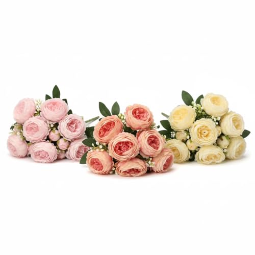 30cm Rose Pink Silk Bouquet Peony Artificial Flower 5 Big Head 4 Small Bud Bride Wedding Home Decoration Artificial Flower (Pink) - color: Pink