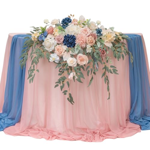 TINGE TIME Artificial Sweetheart Flower Swag with Tablecloth and Table Runner, Pack of 3 Floral Arrangement for Wedding Sweetheart Table Centerpiece Decoration (Dusty Rose & Navy Blue) - color: Dusty Rose & Navy Blue