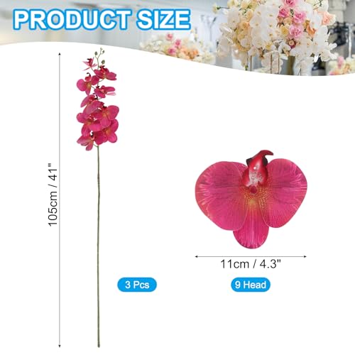 PATIKIL Artificial Orchid Stems 41", 3 Pack 9 Heads Faux Phalaenopsis Flowers Real Touch Fake Orchid Flower Branch for Vase Home Wedding Decoration, Magenta - color: Magenta