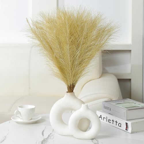 Ureymx Faux Pampas Grass Decor 17.7 Inch 30pcs, Artificial Pompas Grass Bulk Artificial Dried Flower Small Vase Filler for Boho Home Wedding Decoration (Gold) - color: Gold, size: 17 Inch 30 Pcs