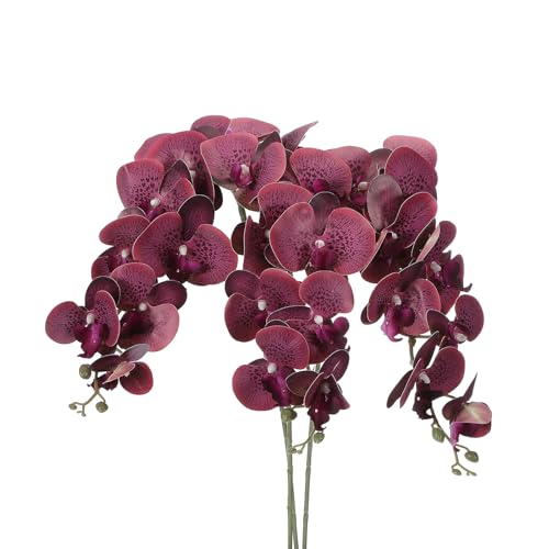 PATIKIL Artificial Orchid Stems 41", 3 Pack 9 Heads Faux Phalaenopsis Flowers Real Touch Fake Orchid Flower Branch for Vase Home Wedding Decoration, Purple Red - color: Purple Red