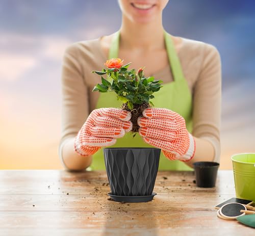 5 Inch Planter Pots, 6 Pack Indoor Planters, Small Flower Pots with Drainage Holes and Tray for Succulents, Orchids, Herbs and Other Indoor Plants,Black - color: Black, size: 5inch
