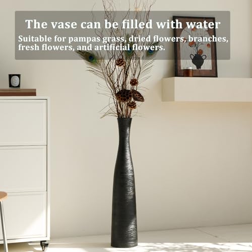 Ceramic Tall Floor Vase, 29" Tall Terracotta Large Decorative Vases for Rustic Modern Boho Home Decor, Living Room Decoration, Big Standing Vase for Pampas Grass, Flowers, Dried Flowers - color: Black