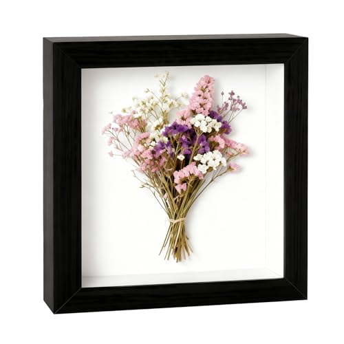 8x8 Shadow Box - Black Wooden Deep Picture Frame with Shatter-Resistant Panel for Wall Decor | 3D Display Case for Military Medals, Flowers, Photos and Crafts | Easy to Open & Ready to Hang Gift Idea - color: Black, size: 1Pcs 8X8in