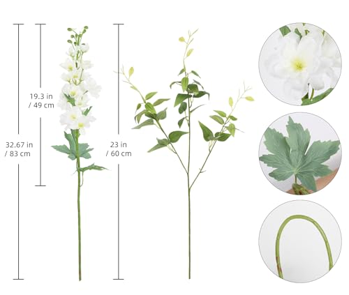 8PCS Artificial Delphinium White Flowers with Clematis Greenery Long Stem Artificial Flowers Cream for Tall Vase for Home Wedding Floral Arrangement Centerpiece Table Decor (Cream White) - color: Cream White