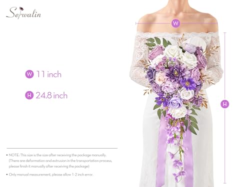 Serwalin 11 Inch Wedding Bouquets for Bride Bridesmaid, Purple Rose Bridal Bouquets for Bride, Wedding Flowers Bouquet Tossing Bouquet, Ceremony and Anniversary - color: Purple