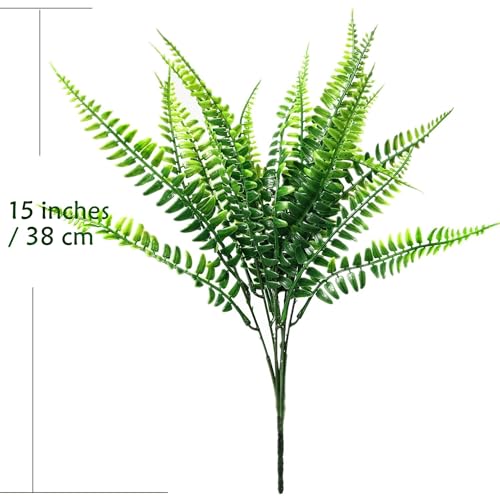 PASYOU Fake Boston Fern Shrubs Artificial Plants Plastic Leaves Faux Ferns Plant for Indoor Outdoor Home Porch Garden Decor Greenery Grass Flowers Stems Party Wedding Bundles DIY Decorations 8 Pack - color: Boston Fern Shrubs - 8 Bundles