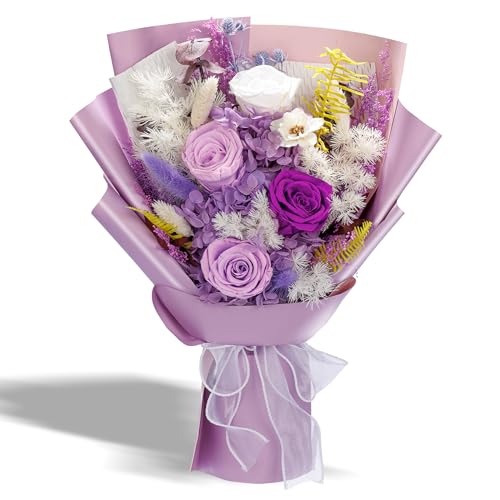 Bonsion Preserved Flowers Gifts for Women, Flower for Delivery, Light Purple Gifts fo Her, Preserved Roses Bouquets, Birthday Gifts for Grandma, Mothers Day Flowers for Wife - color: Light Purple