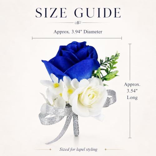 ChezMax Rose Boutonniere Handmade Flower Artificial Corsage with Clip and Ribbon 4 PCS for Bride Groom Wedding Prom Party - color: A-blue Boutonniere-4 Pcs
