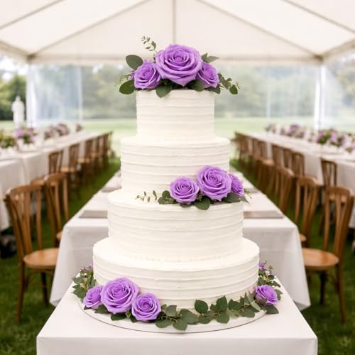Artificial Rose Flowers, 4Pcs Real Touch Long Stem Faux Roses, Lifelike Latex Roses for Wedding Bouquet, Table Centerpiece, Home Decor, DIY Floral Arrangement, Purple - color: Purple