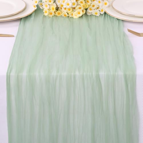 Sage Gauze Table Runner 10ft Rustic Cheese Cloth Table Runner Boho Style Decorations for Romantic Date Wedding Party Baby Shower Photography Decoration - color: Sage, size: 10 ft × 1 pc