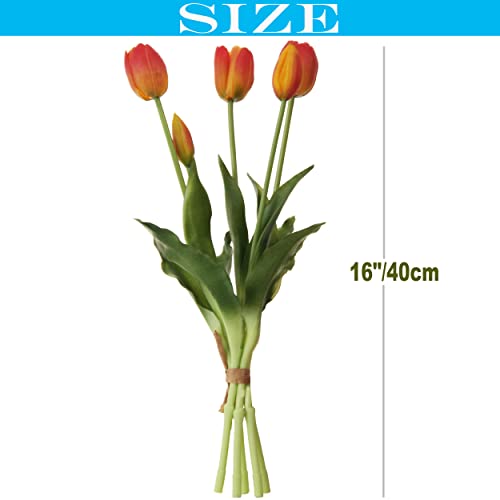 20pcs Artificial Tulip Flowers,16 Inch Real Touch Tulip Stems with Faux Leaves, Faux Tulips and Buds for Home Décor Centerpiece Ornament Wedding Bouquet,Orange - color: Orange