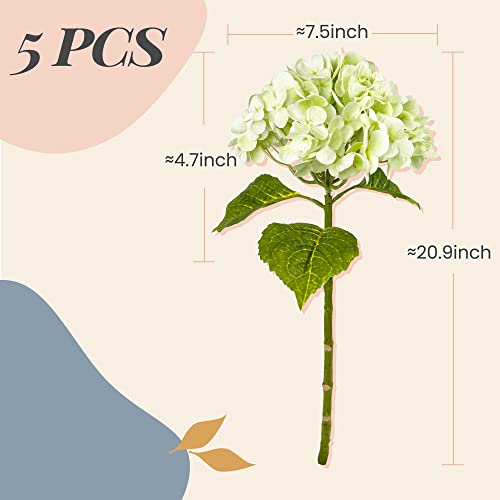 Yatim 21In Light Green Artificial Hydrangea Flowers 5 Pcs Real Touch 3D Print Latex Flowers for Wedding Centerpieces Bouquets DIY Floral Decor Home Decoration with Stems - color: Light Green