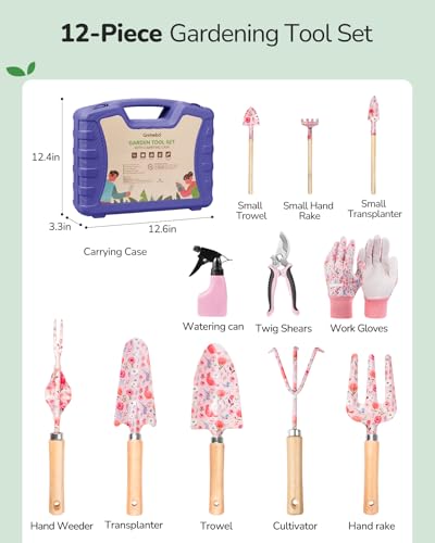 Grenebo 12-Piece Womens Gardening Tools Gift Set, Rust-Proof & Heavy-Duty Garden Tools with Durable Carrying Case, Fashionable & Thoughtful Gardening Gifts for Women&Men (Purple) - color: Purple