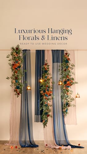 Ling's moment 9FT Flower Garland for Backdrop Decoration - Fall Wedding Arch Flowers, Eucalyptus & Rose, Artificial Floral Garland for Mantle - Sweetheart Table Decor for Ceremony, Teal & Orange - color: Or-dark Teal & Burnt Orange