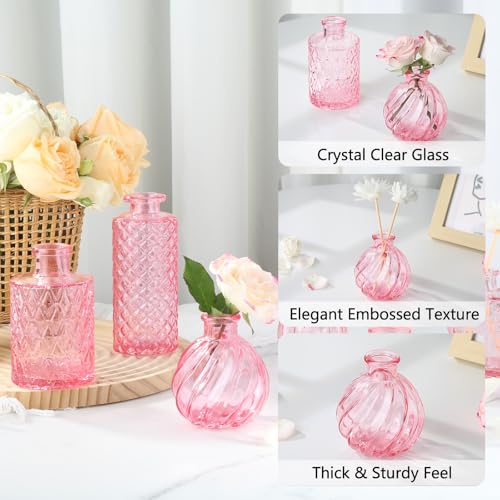 RUCKAE Glass Bud Vases Mini Flower Vase Small Vintage Vases for Centerpiece Table Wedding Decorations Home Decor Party(Pink 32pack) - color: Pink