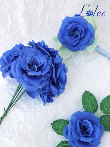 LELEE 108pcs Roses Head Flowers with Stem - Royal Blue Artificial Flowers Rose Bulk - Silk Rose Fake Flower for Wedding Bouquet Party Home Decor DIY Baby Shower Centerpieces Tables Decoration - color: Blue