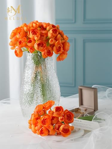 32pcs Ranunculus Artificial Flower, Faux Silk Mini Orange Ranunculus Flowers for DIY Bouquet, Bulk Fake Peony Wedding Filler Flowers for Centerpieces Arrangements Bridal Shower Decorations - color: Orange