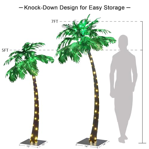 Lightshare 5FT+7FT Gorgeous Artificial Lighted Palm Tree, 248LED Lights, Decoration for Home,Party, Christmas, Nativity, Outside Patio-Electric - size: 5FT+7FT