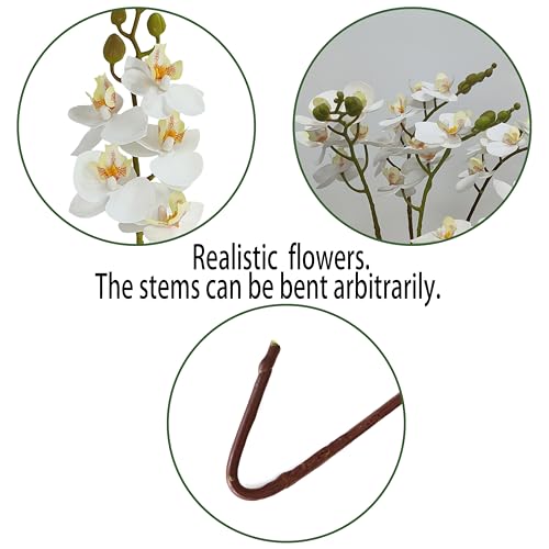 ATFL 8 Pack White Orchid Artificial Flowers Real Touch, 22'' Artificial Fake Faux Silk Orchid Stem Bouquets for Wedding Party Home Garden Decor,Orquideas Artificiales para Decora - color: White