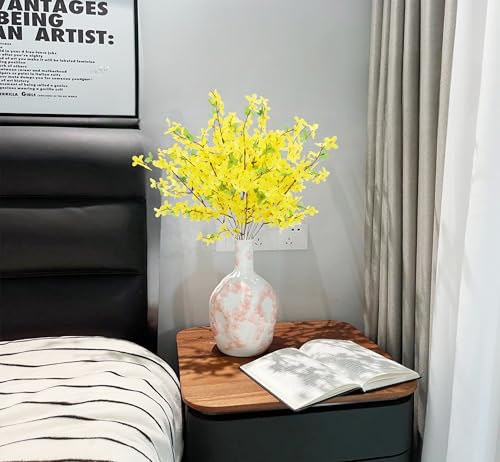 12Pcs Artificial Silk Forsythia Flower Branches Jasmine Flowers Yellow Silk Fake Winter Jasmine Orchids Flowers for Indoor Outdoor DIY Floral Arrangement Wedding Party Home Office Decorate - color: Yellow-12